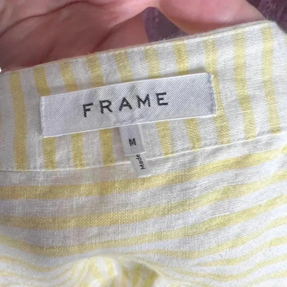 NWT Frame Yellow Striped Linen Wrap Top Women's Size M Summer Beach - Picture 5 of 7